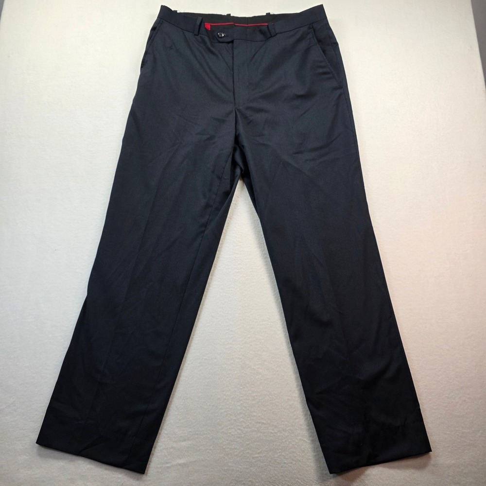 Alfani Men's Slim Fit Wool Blend Dress Pants Charcoal Pinstripe 36R 30 Inseam